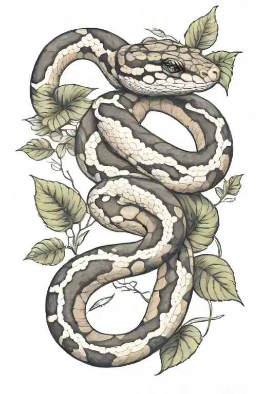 small ball python snake, simple position, with that goes around the arm vegetation tattoo design idea