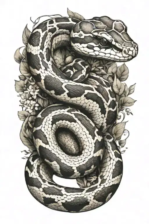 small ball python snake, simple position, with that goes around the arm vegetation tattoo design idea