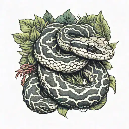 ball python snake with vegetation tattoo design idea