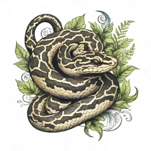 small ball python snake with vegetation tattoo design idea