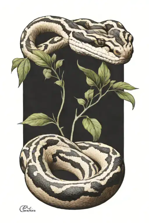 small ball python snake, simple position, with that goes around the arm vegetation tattoo design idea