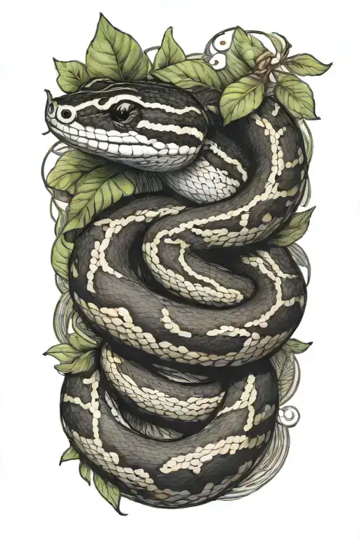 small ball python snake with that goes around the arm vegetation tattoo design idea