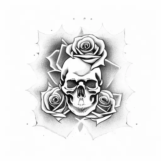 skull, death, roses, light, smoke tattoo design idea