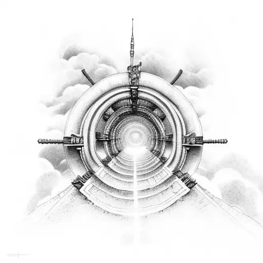 stairway to heaven with heaven gates and clouds  tattoo design idea