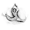 A mesmerizing dotwork tattoo featuring the silhouette of a flamenco dancer, capturing the passion and elegance of Spanish music and culture. tattoo design idea