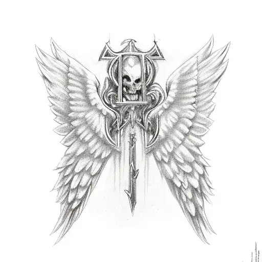 angel demon wings with cross  tattoo design idea