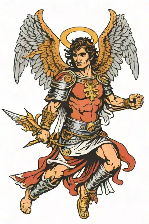 a warrior with angel wings spread tattoo design idea