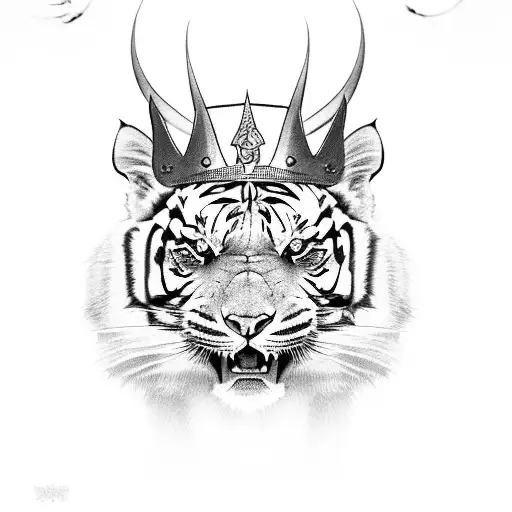 Siamese tigers with bleeding eyes and  Crowns of Thornsspine tattoo design idea