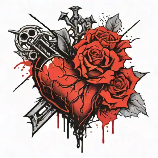 A heart with the upper half of several roses and the lower half of barbed wire tattoo design idea