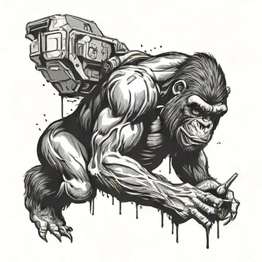 Gorilla fighter futuristic blood minimalist and alone tattoo design idea