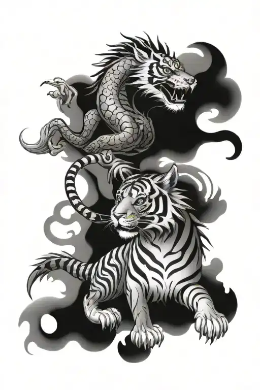 tiger and dragon flying tattoo design idea