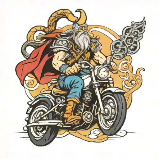 norse god on motorcycle  tattoo design idea