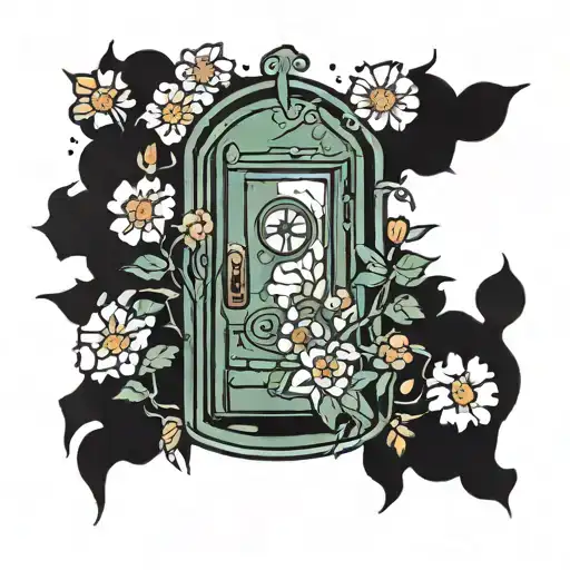 subspace door from Scott pilgrim comics surrounded by flowers tattoo design idea