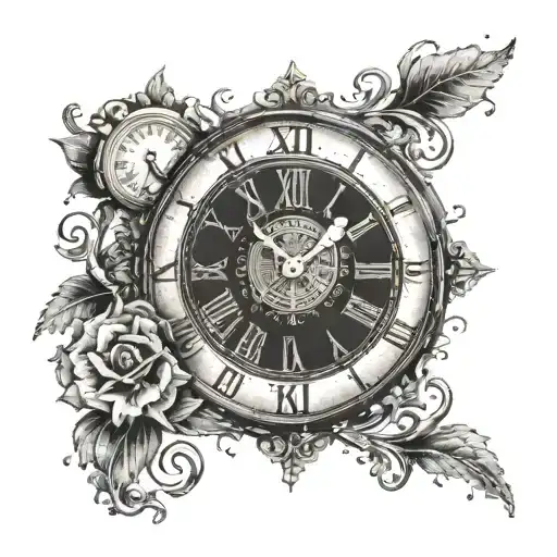 latin numbers clock with text Tempus omnia sed memorias privat tattoo design idea