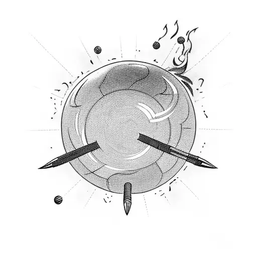 Billiard ball eight flying on fire tattoo design idea