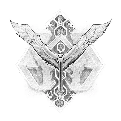 cross and wings  tattoo design idea