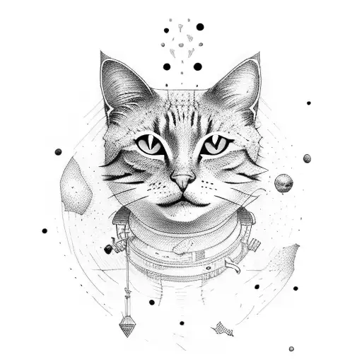 space cat tattoo design idea
