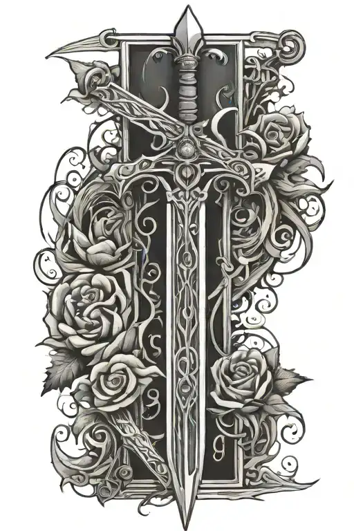I want to get a sword of the spirit tattoo and I want the sword to be the same dimensions as a cross and with thorns tattoo design idea