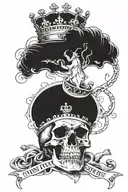 a long flight leading to a throne. with the throne there is money and a crown. one side reads "get rich or die tryin", t tattoo design idea