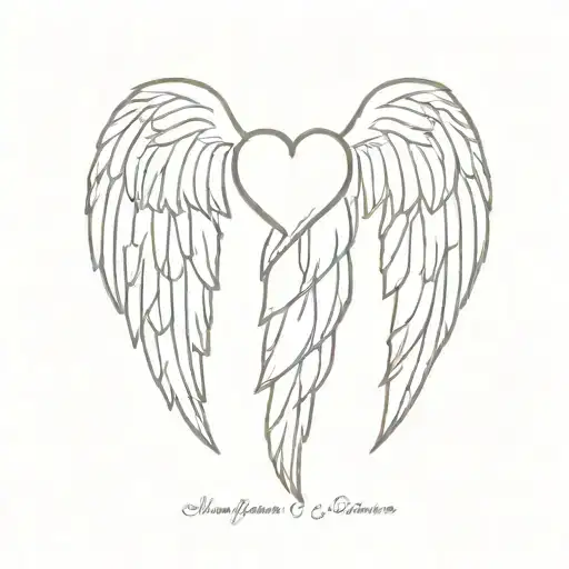 five hearts with one heart having angel wings made tattoo design idea