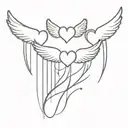 five hearts with one heart having angel wings made tattoo design idea