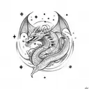 Create a tattoo featuring a dragon and a starry night sky with constellations from a favorite RPG game tattoo design idea