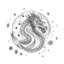 Create a tattoo featuring a dragon and a starry night sky with constellations from a favorite RPG game tattoo design idea