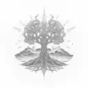 A mesmerizing blackwork design of a philosopher sitting under an ancient tree, contemplating the concept of time tattoo design idea