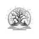 A mesmerizing blackwork design of a philosopher sitting under an ancient tree, contemplating the concept of time tattoo design idea