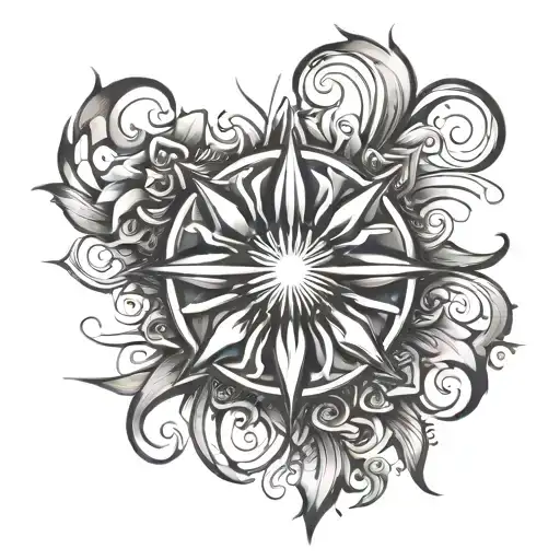 A sunburst design with three small hearts to symbolize the client's love for her three daughters tattoo design idea