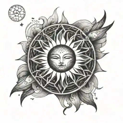 A stylized sun with three beams of light forming the initials of the client's daughters' names tattoo design idea