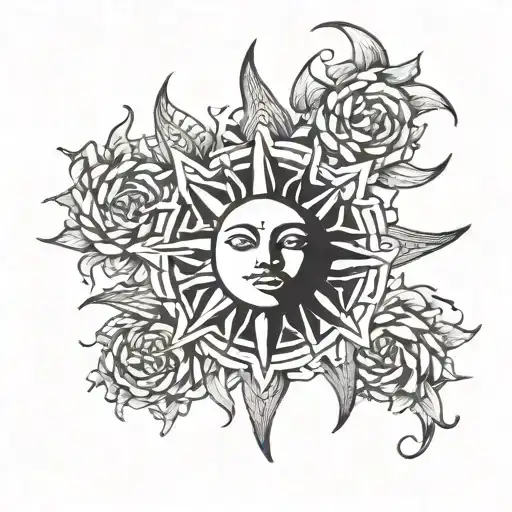 A radiant sun with three small sun rays representing the client's three daughters tattoo design idea