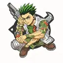 hunter x hunter gon with a pistol  tattoo design idea