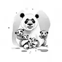 big panda with mommy bear and two little monkeys tattoo design idea
