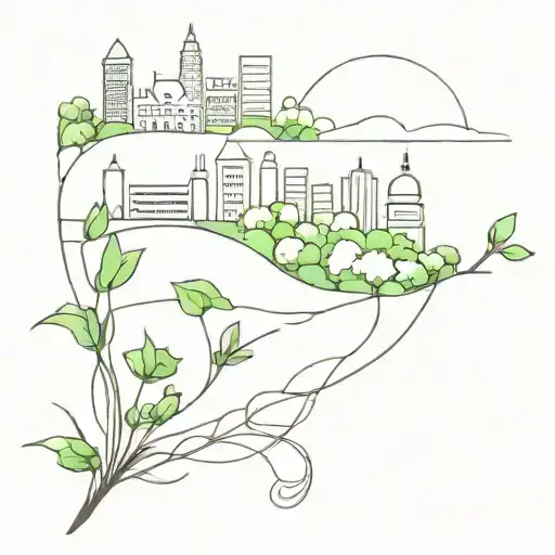 garden intertwined with a city skyline tattoo design idea