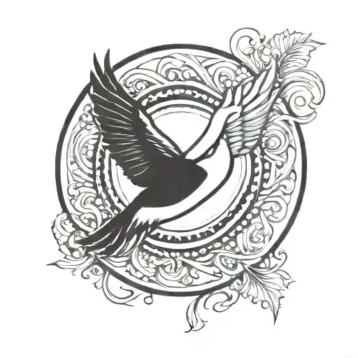 flying swan inside circle  tattoo design idea