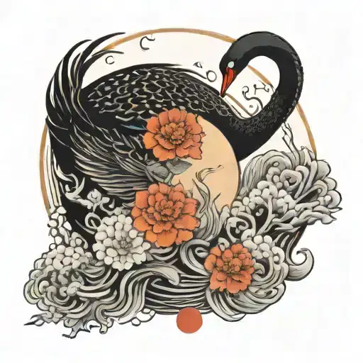 black swan inside moon surrounded tattoo design idea
