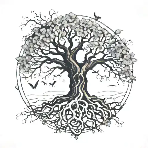 arbre de vie avec les racines représentant la femme et les branches représentant l'homme  tattoo design idea