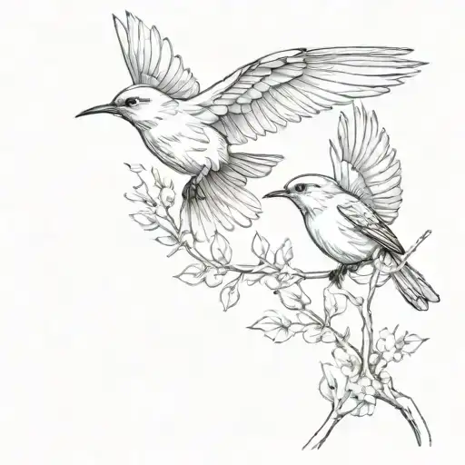 2 mockingbirds flying together  tattoo design idea