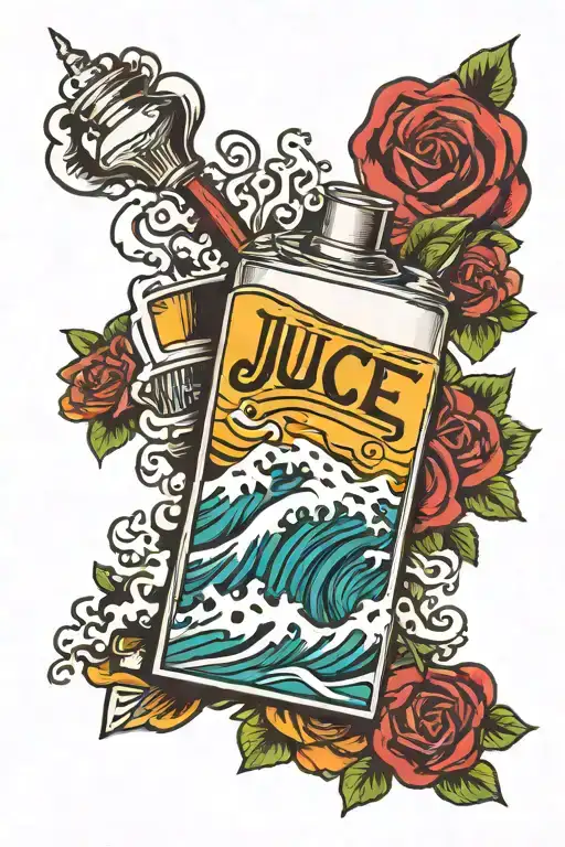 juice box, 1 more wave writtin on it  tattoo design idea
