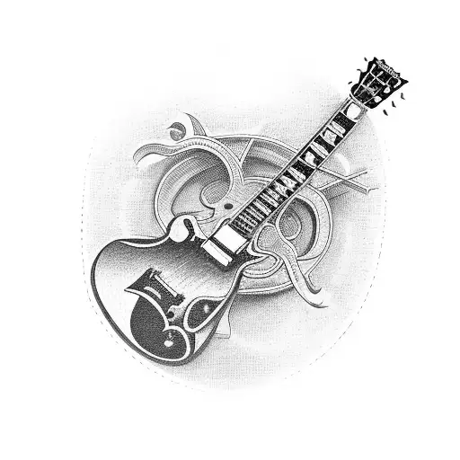 Gibson SH-200 Leaning on a wooden cross tattoo design idea