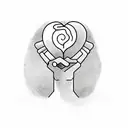 man sitting cross-legged with confusion in his head holding a heart in one hand and a brain in the other tattoo design idea