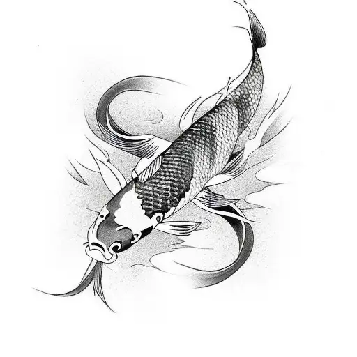two koi fish black and white tattoo design idea