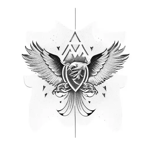 eagle with it's wings out facing forward tattoo design idea