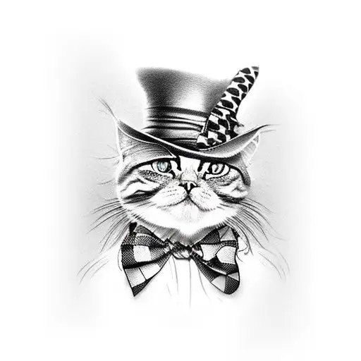 mad hatter cat tattoo design idea