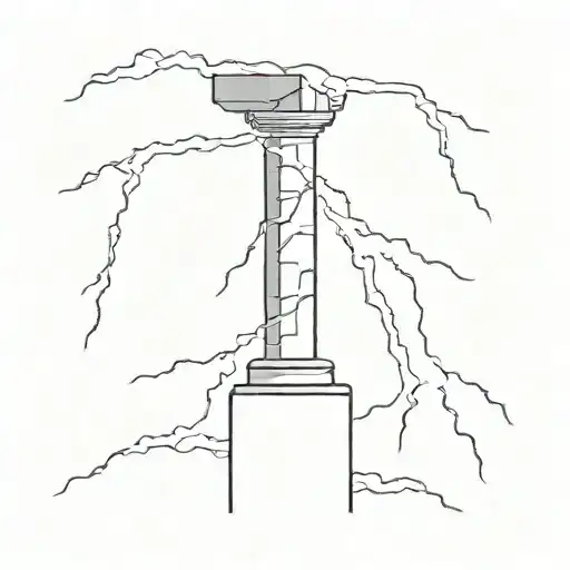 Create me a simple tattoo of a broken pillar struck by lightning in black and white. tattoo design idea
