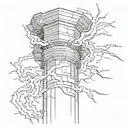 Create me a simple tattoo of a broken pillar struck by lightning in black and white. tattoo design idea