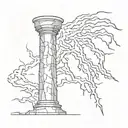 Create me a simple tattoo of a broken pillar struck by lightning in black and white. tattoo design idea
