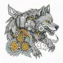 wolf bio mechanical gear  tattoo design idea