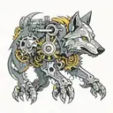 wolf bio mechanical gear  tattoo design idea